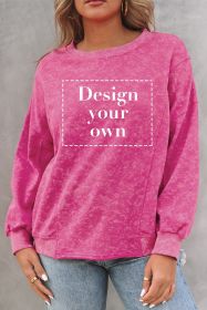 Blank Sweatshirt - Rosy Distressed Casual Loose Pullover Sweatshirt Customized (size: (US 4-6)S)