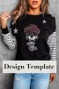 Blank Sweatshirt - Black Striped and Stars Print Long Sleeve T-Shirt Customized
