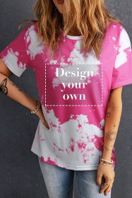 Pink Tie Dye Short Sleeve Crew Neck T Shirt Customized (size: (US 16-18)XL)