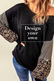 Blank Sweatshirt - Black Leopard Striped Sleeve Long Sleeve Top Customized (size: (US 4-6)S)