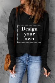 Blank Sweatshirt - Black Casual Thumbhole Long Sleeve Top Customized (size: (US 4-6)S)