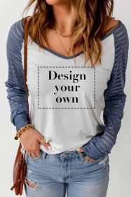 Blank T Shirt - Dark Blue and White Mesh Contrast Casual T Shirt Customized (size: (US 16-18)XL)