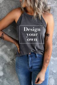 Blank Tank Top - Gray Casual Solid Color Crew Neck Tank Top Customized (size: (US 4-6)S)
