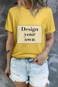 Blank T Shirt - Yellow Plain Rolled Up Crewneck T-Shirt Customized (size: (US 16-18)XL)