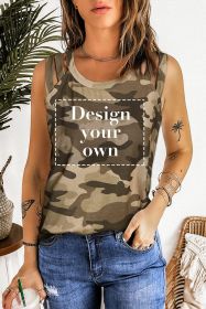 Blank Tank Top - Camo Sleeveless Strappy Shoulder Jewel Neckline Tank Top Customized (size: (US 4-6)S)