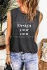 Blank Tank Top - Black Solid Color Crew Neck Loose Tank Top Customized