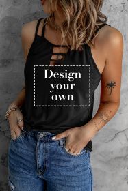 Blank Tank Top - Black Basic Ladder Hollow-out Tank Top Customized (size: (US 8-10)M)