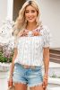 White Floral Embroidered Ethnic Printed Crinkle Blouse