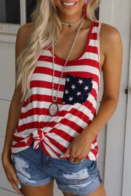 Red and White Stripes Sleeveless Racerback Tank (size: (US 16-18)XL)