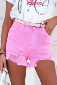 Rose Solid Color Distressed Denim Shorts (size: 6)