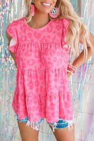 Pink Leopard Print Ruffled Sleeveless Tiered Boho Top (size: (US 16-18)XL)
