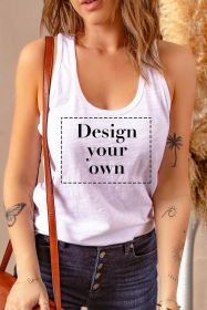 Blank Tank Top - Plain White Sleeveless U Neck Racerback Tank Customized (size: (US 8-10)M)