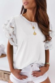 White Eyelet Butterfly Sleeve Business Casual Top (size: (US 16-18)XL)