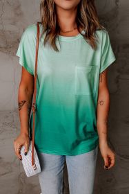 Ombre Green Short Sleeve Crew Neck T Shirt with Pocket (size: (US 16-18)XL)