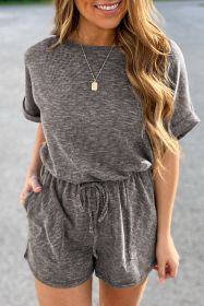 Gray Solid Casual Ribbed Elastic Waist Romper (size: (US 4-6)S)