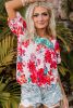 Red Floral Printed Embroidered Square Neck Blouse