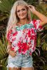 Red Floral Printed Embroidered Square Neck Blouse