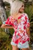 Red Floral Printed Embroidered Square Neck Blouse
