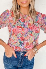 Multicolor Floral Boho Ruffle Bubble Sleeve Blouse (size: (US 4-6)S)