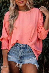 Pink Casual Shirred Cuffs Half Sleeve Blouse (size: (US 16-18)XL)
