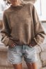 Brown Plain Drop Shoulder Crew Neck Pullover Sweatshirt