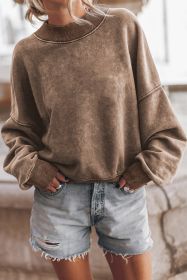 Brown Plain Drop Shoulder Crew Neck Pullover Sweatshirt (size: (US 4-6)S)