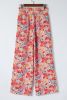Red Gorgeous Floral Print Drawstring Smocked High Waist Pants