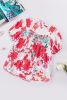 Red Floral Printed Embroidered Square Neck Blouse