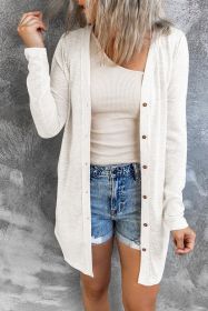 White Solid Button Up V Neck Long Cover Up (size: (US 0-2)XS)