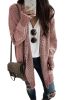 Pink Plaid Contrast Trim Casual Knit Long Cardigan