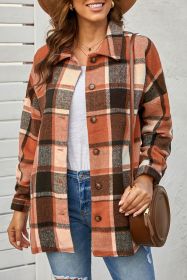 Orange Plaid Button Up Long Sleeve Flannel Shacket (size: (US 16-18)XL)