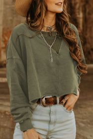 Green Casual Drop Shoulder Cropped Sweatshirt (size: (US 16-18)XL)