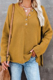 Yellow Drop Shoulder Henley Pullover Sweater With Slits (size: (US 16-18)XL)