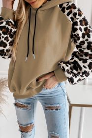 Khaki Leopard Bishop Sleeve Drawstring Hoodie (size: (US 16-18)XL)