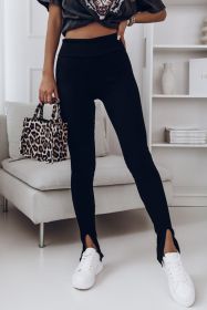 Black Casual Slit Rib Knit High Waisted Leggings (size: (US 16-18)XL)