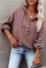 Red Casual Button High Low Hem Drawstring Hoodie