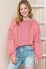 Rose Lighted Washed Waffle Knit Patchwork Sweatshirt