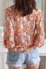 Multicolor Floral Print Boho Button Up Lantern Sleeve Blouse