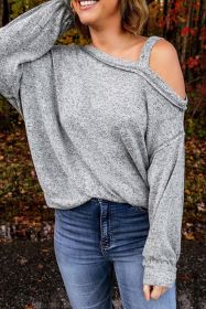 Gray Loose Fit Long Sleeve One Shoulder Top (size: (US 16-18)XL)