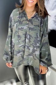 Green Camo Print Button Front Oversize Hoodie (size: (US 16-18)XL)