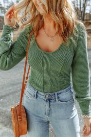 Green U Neck Textured Long Sleeve Top (size: (US 16-18)XL)