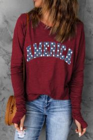 Red Starry America Print Thumbhole Long Sleeve Top (size: (US 16-18)XL)