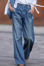 Dark Blue Slouchy Pocket Casual Wide Leg Jeans (size: 6)