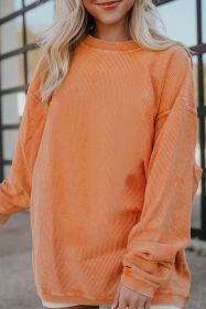 Orange Plain Drop Sleeve Crinkle Rib Oversized Sweatshirt (size: (US 4-6)S)