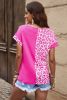 Rosy Leopard Print Top Color Block Rolled Up Sleeve Casual T Shirt