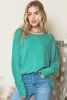 Green Plain Solid Color Casual Seam Long Sleeve Top