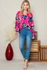 Rose Floral Print V Neck Puff Sleeve Blouse