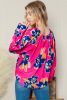 Rose Floral Print V Neck Puff Sleeve Blouse