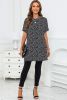 Black Cheetah Print Casual Side Pockets Short Sleeve Tunic Top