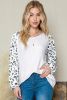 Cheetah Color Block Waffle Knit V Neck Long Sleeve Top